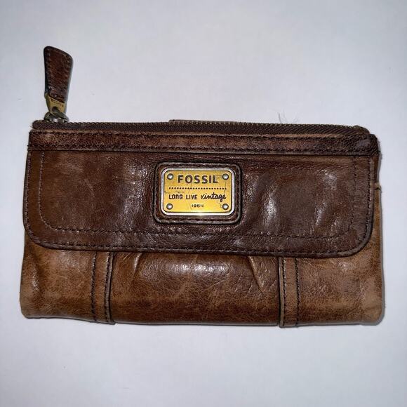 Fossil Women’s Rare Long Live Vintage 1954 Bifold Top Zip Wallet - Picture 1 of 4